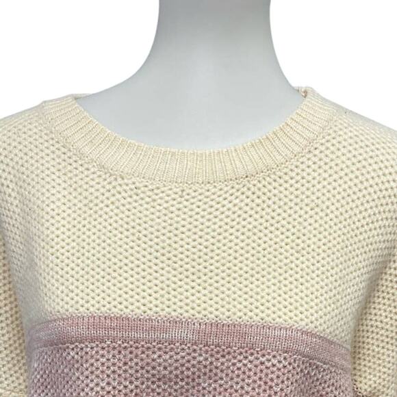 Womens Large Long Sleeve Tri Color Striped 100% Acrylic Knit Pullover Sweater - Picture 2 of 4